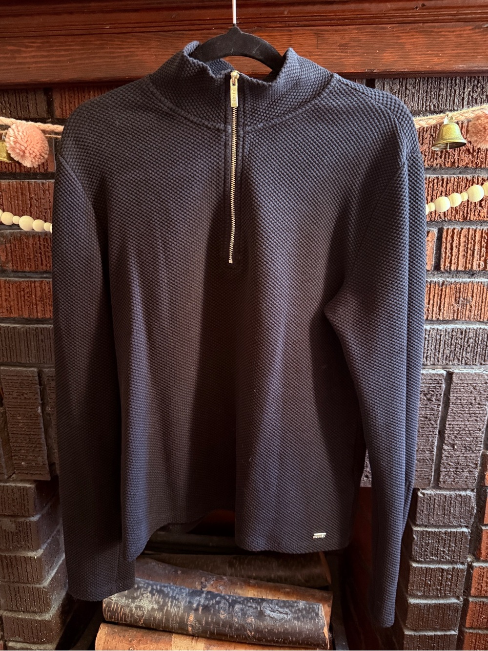 Women’s Black Quarter-Zip Textured Shirt/Sweater